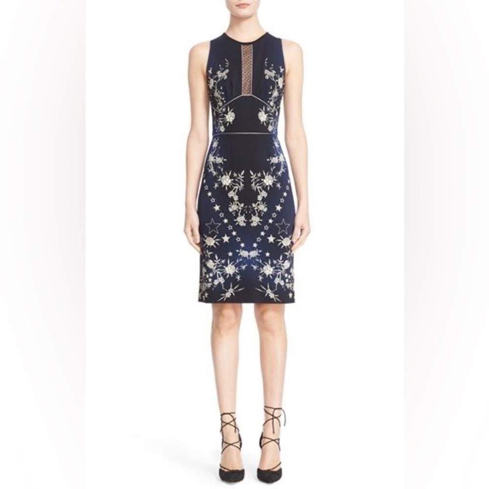2016 Roberto Cavalli Floral Star Print Blue Notte Dress 44 US 12